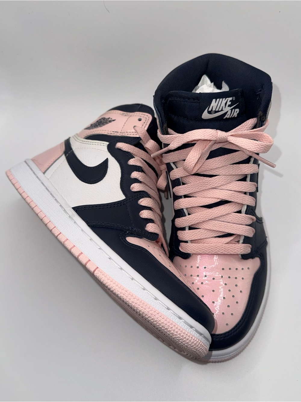 Nike Air Jordan 1 Mid Pink Navy (DD9335-641) Women’s 6.5 Pink Patent Leather - Picture 17 of 17